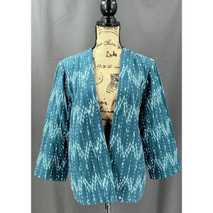 Pure J. Jill Blazer Women Medium M Bush Stroke Teal Open Front Texture‎ Artsy